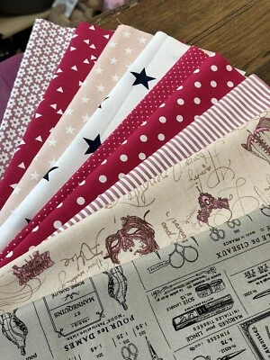 Neu 9x Stoffe Stoffpaket Patchwork Baumwollstoff Korsett Büste 25x35cm - Bild 1 von 3