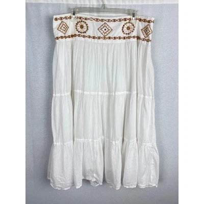 Vintage Rafaella Skirt Womens 16 White Beaded Tiered Maxi Boho Hippie Prairie - Imagem 1 de 4
