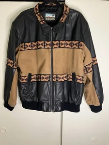 ADLER Men’s XL Vintage Leather Western Aztec Southwest Print Bomber Jacket - Picture 1 of 8