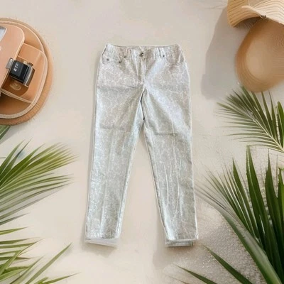 New Hearts of Palm Pants Go Platinum Paisley Women 4 Petite 4P Stretch Comfort - Image 1 of 4