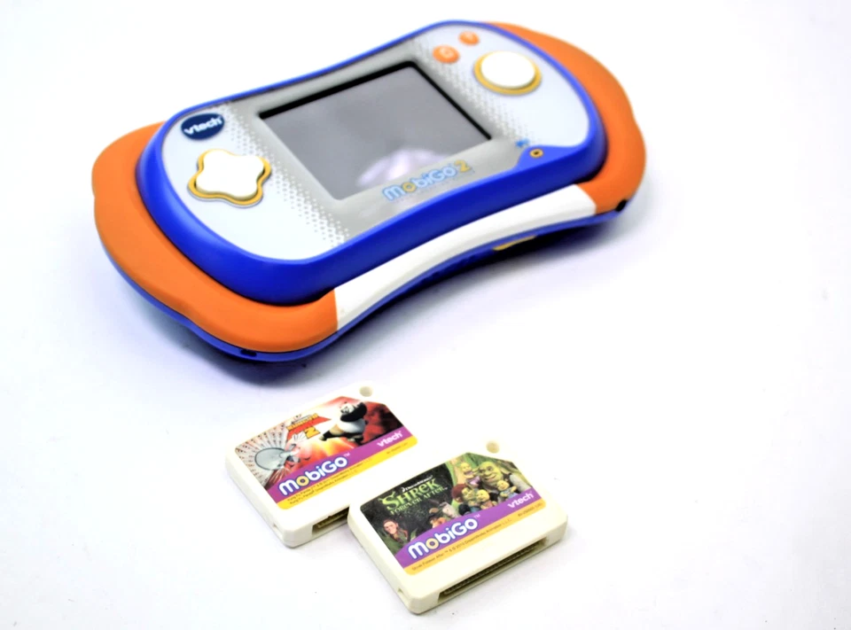 Vtech Mobigo 2 Touch Handheld Learning Game Kids System w/ Shrek & kung fu Panda - Image 1 of 4