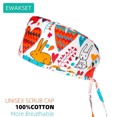 New Female male Doctor Surgical Scrub Cap Cotton anesthesia Printed operating US - Image 1 of 4