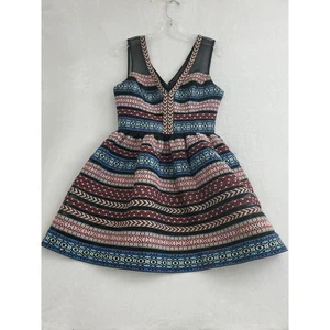 Abito donna Bebe taglia 6 nero multicolore maglia ricamata scollo a V senza maniche - Foto 1 di 9