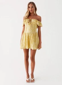 Mini Vestido Peppermayo Tarryn - Amarillo Floral Fuera del Hombro Talla 2 ¡NUEVOS CON ETIQUETAS! - Imagen 1 de 6