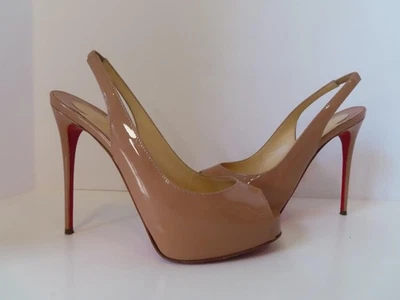 Christian Louboutin Nude Patent Very Prive Peep-Toe Slingback Pumps  36 $945 - Image 1 of 4