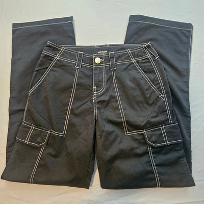 True Religion Cargo Pants 26 (meas 28) *Flaw Black w/ White Stitching NWOT  L572 - Image 1 of 4