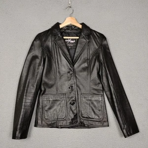 Wilson’s Leather Jacket Womens XS Maxima Black Three Button Genuine Classic - Picture 1 of 14