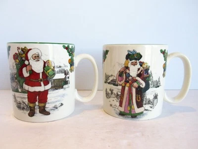 Pair of Spode Ceramic Mugs American/German Santas Around the World Claus England - Image 1 of 4