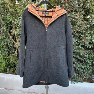 Gallery grau Wollmischung Kapuze kariert gefütterte Jacke Herren Small " - Bild 1 von 6