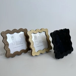 Lot of 3 Wavy 3.5x3.5" Black Brown Stained Wood Picture Photo Frames Easel - Picture 1 of 7