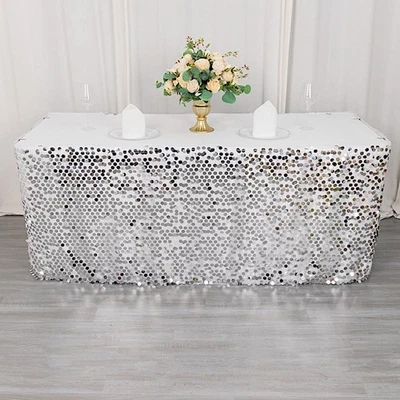 21 ft Big Payette Sequin Satin Dual Layered Table Skirt Party Events Decorations - Image 1 of 2