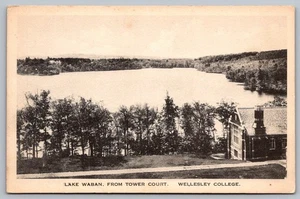 Vintage postcard Lake Waban Tower Court Wellesley College  - Picture 1 of 2