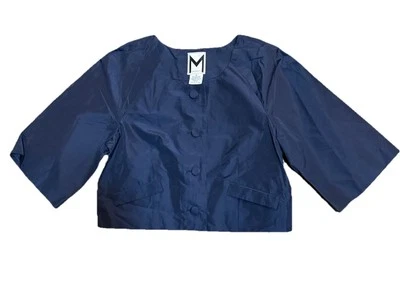 Chaqueta para mujer Marc Bouwer azul mezcla de seda manga corta recortada forrada con botones/talla M Foto 1 de 3