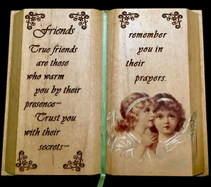 Vintage Plaque Sign motivational friends Quote. Wooden Carved Book Shabby Chic - Picture 1 of 7
