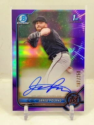 2022 Bowman Chrome 1st Jared Poland Purple Refractor Auto 187/250 ROOKIE RC SP - Image 1 of 2