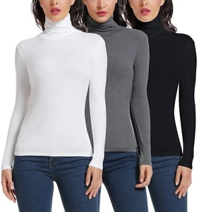 Long Sleeve Turtleneck Women Pullover Basic Base Layer Slim Fitted Tops Shirt US - Picture 1 of 24