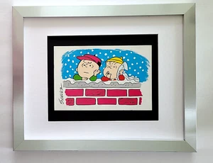 CHARLES SCHULZ + Signed Christmas 1968 Peanuts SNOOPY Cartoon + New  Frame - Picture 1 of 3