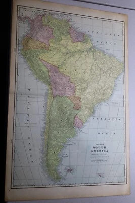 1904 Antique CRAM Map of SOUTH AMERICA, b/w BERMUDA ISLANDS / 14x22" - Image 1 of 2