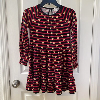 Crewcuts J Crew Navy Red Striped Gold Hearts Dress Girls Size Medium 8-9 NWT - Image 1 of 4
