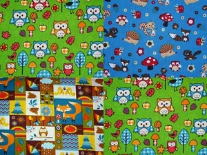Wald Tiere Fuchs Eule Igel blau bunt grün Baumwolle Meterware Webware - Bild 1 von 5