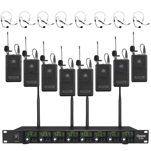 Wireless Microphone System 8 Channel 8 Lavalier Bodypacks Headset School Church - Picture 1 of 8