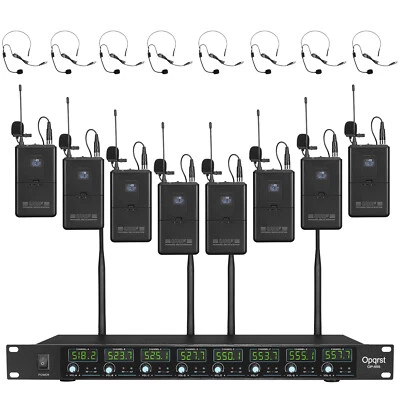 Wireless Microphone System 8 Channel 8 Lavalier Bodypacks Headset School Church - Image 1 of 4