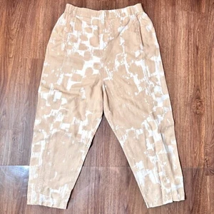 OSKA Linen Beige White Abstract Elastic Waist Barrel Crop Pants Size 3 USA 10/12 - Picture 1 of 13