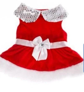 ADORABLE MEDIUM DOG CHRISTMAS HOLIDAY DRESS RED SILVER WHITE BOW SOFT NWT(#1-11) - Picture 1 of 3