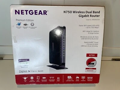 NETGEAR N750 WiFi 450Mbps Dual Band Gigabit Router WNDR4300 USB Printer Share - Image 1 of 3