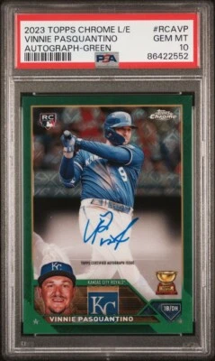 2023 Topps Chrome Logofractor Green Refractor Vinnie Pasquantino Auto /99 PSA 10 - Image 1 of 2