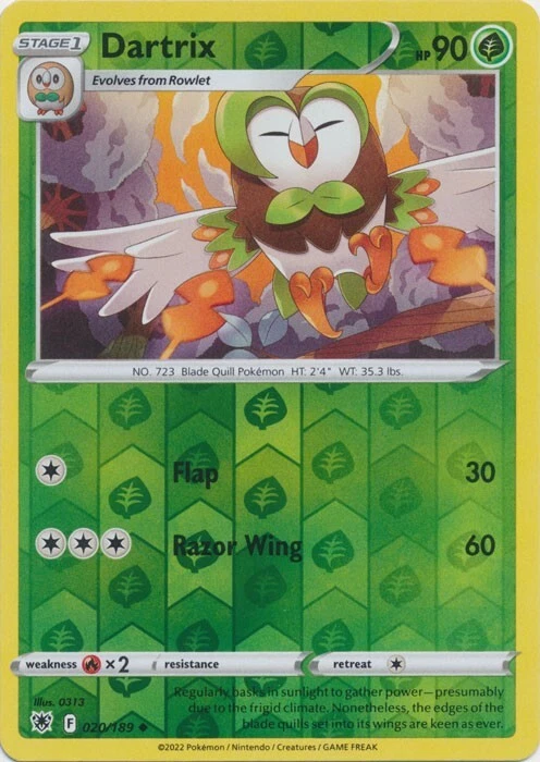 Reverse Holo Dartrix 020/189 Uncommon  Astral Radiance Pokemon TCG - Image 1 of 1