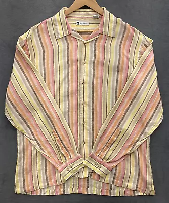 Bachrach Mens 100% Linen Shirt Size XL Pastel Stripes Long Sleeve Business Party - Image 1 of 4