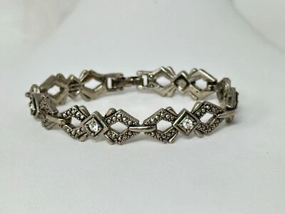 Pulseira Vintage Avon Silvertone Estilo Art Deco Strass Transparente 6,5" - Imagem 1 de 4