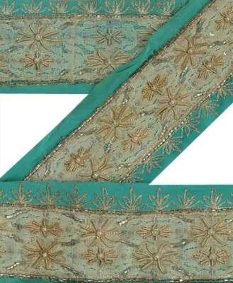 Sanskriti Vintage Sari Borde Cuentas a Mano Indio 1Yd Adornos Encaje 2.5'W Verde Foto 1 de 4