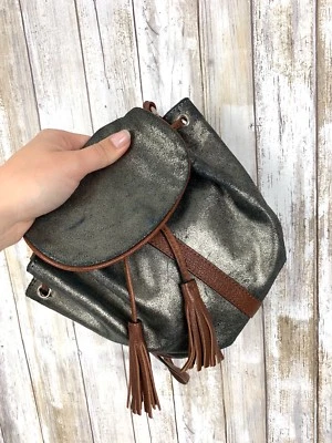 TANO бронзовый серый металлик кожи через плечо кисточки шнурка ведро мини сумка  - Изображение 1 из 4