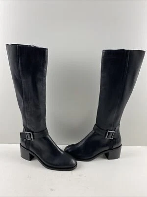 Aquatalia Black Leather/Elastic Round Toe Side Zip Knee High Boots Women’s 8 M - Image 1 of 4