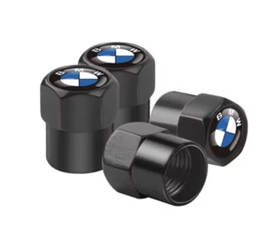 Genuine 4 Piece BMW Tyre Valve Dust Caps Black Stem Case Covers - Picture 1 of 1