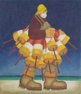 Needlepoint Handpainted Cooper Oaks Lobster Fisherman 14x16 - Picture 1 of 4