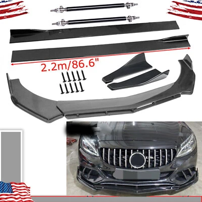 Carbon Fiber Front Bumper Lip Side Skirt/ Strut Rods For Mercedes Benz C Class/ Foto 1 de 4