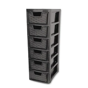 6 Tier Mini Black Rattan Plastic Drawer Home Office School Organizer Tower Unit - Picture 1 of 7