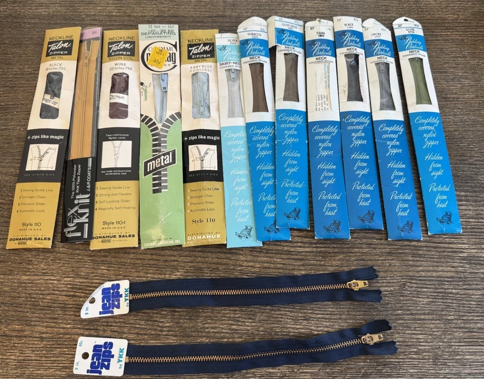 Vintage Zipper Lot 14 Talon Brelding Corticelli Conmar YKK Jean Zips Sewing NOS - Image 1 of 4