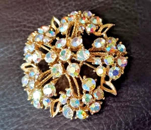 Bellissima spilla vintage tono oro e strass 2,25" - Foto 1 di 7