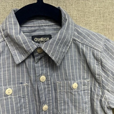 OshKosh B’gosh Abotonada Manga Corta Niños 3T Dos Bolsillos Azul Blanco Rayas Foto 1 de 4
