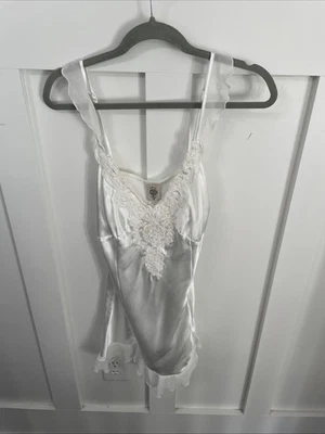 Women’s In Bloom white Sleeveless Nighty-beading-embroidery-Ruffle-Tie-Large - Image 1 of 4