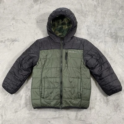 Jaqueta Eddie Bauer Deer Harbor reversível com capuz meninos 5-6 camuflagem acolchoada de lã - Imagem 1 de 4