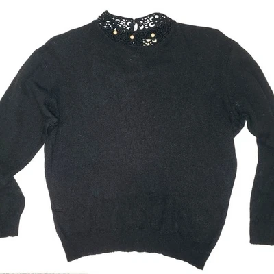 Suéter de encaje tejido de lana Jantzen negro vintage de los años 50 manga 3/4 Foto 1 de 4