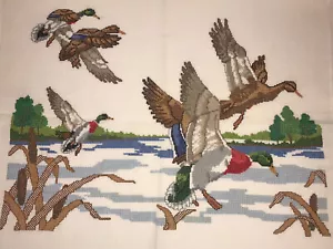 Finished Large Cross Stitch Mallard Flight Approx 18”x15” - Picture 1 of 7