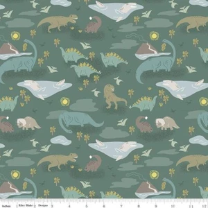 By The Yard, Cotton FLANNEL Dinosaurs Green ~ $3.99 Ships ANY Amount Of Fabric! - Picture 1 of 2