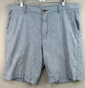 Tommy Bahama Linen Shorts Chino 38 Blue Striped 10" Flat Front Beach Coast City - Picture 1 of 10