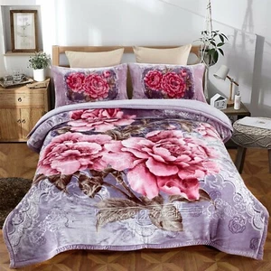 3 Piece Heavy Korean Mink Sherpa Blanket Comforter Printed Embossed Bed Blankets - Picture 1 of 93